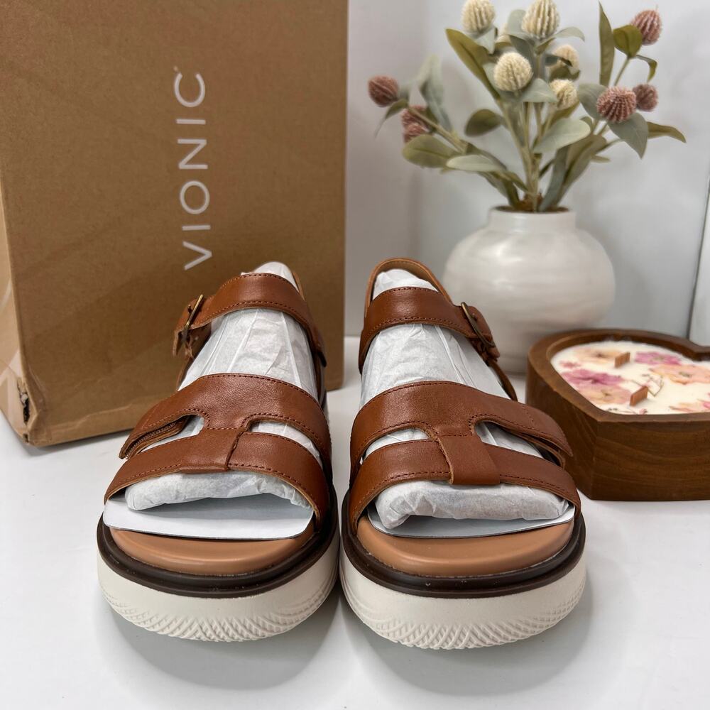 Vionic Solana Leather Strappy Platform Sandal Tan… - image 1